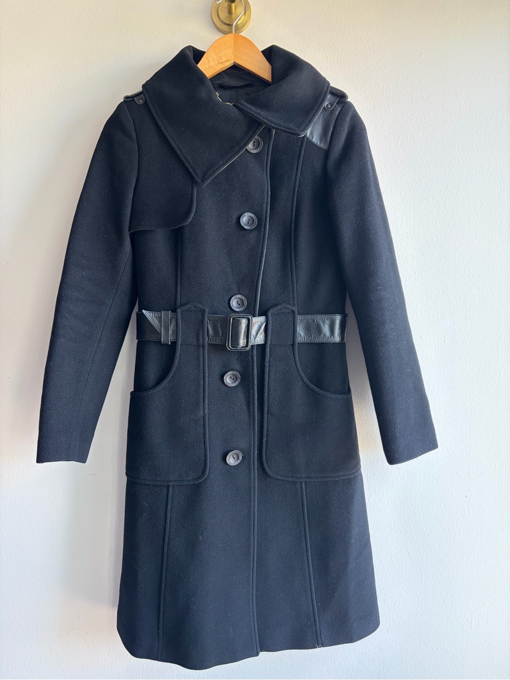Mackage Black Wool Belted Trench Coat